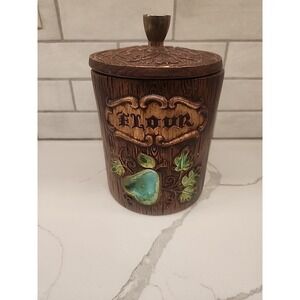 Treasure Craft Green Pear Flour Canister with Faux Wood‎ Grain See Desc.